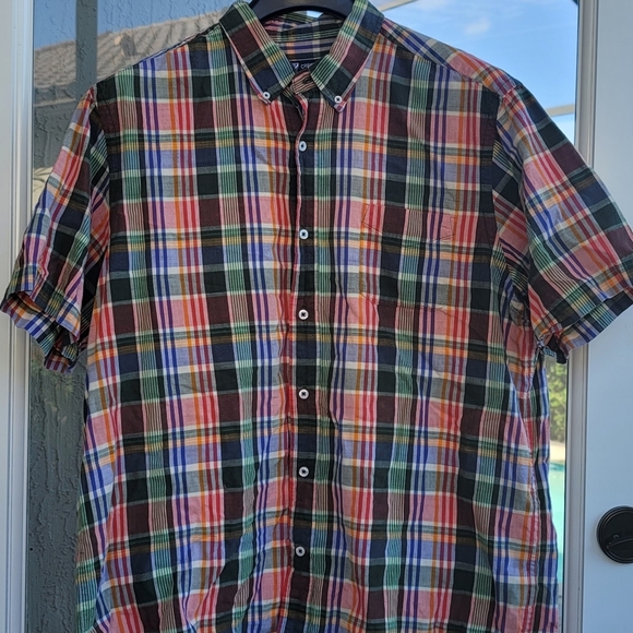 CREMIEUX Classics Mens XL Plaid Button Down Cotton Short Sleeve Shirt Multicolor - Picture 5 of 5